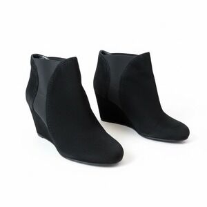 Stuart Weitzman Black Suede Wedge Ankle Boots Elastic Sides Size 10‎ Casual Luxu